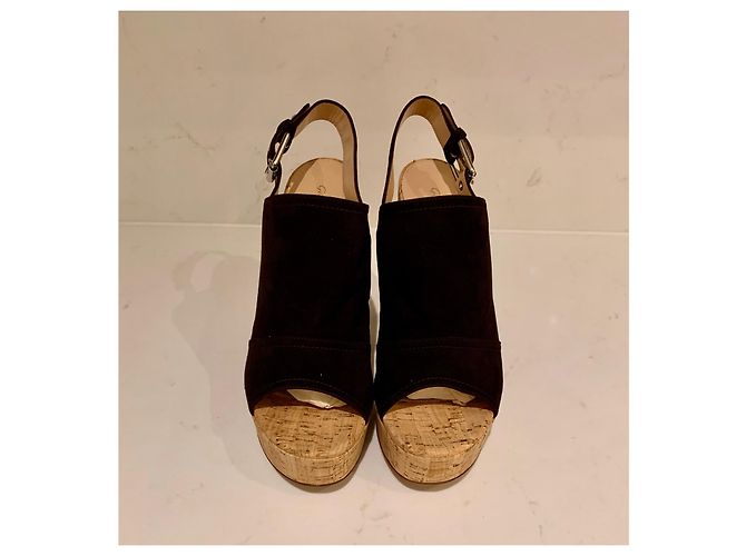 Mule con zeppa Gianvito Rossi Slingback Camoscio Cioccolato - vista 6