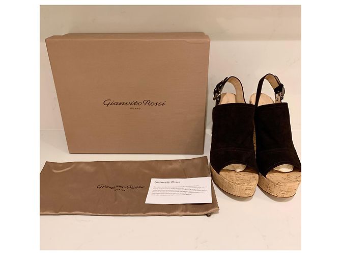 Mule con zeppa Gianvito Rossi Slingback Camoscio Cioccolato - vista 7