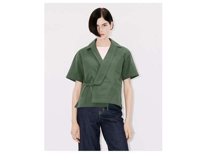 Kenzo Top Blazer Estilo Kimono Verde de Algodón - vista 2