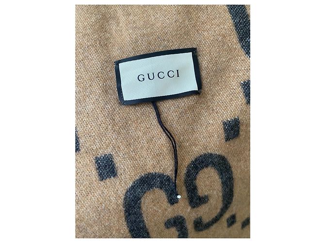 Marmont MAXI-KARIERDECKEN-PONCHOSCHAL XXL GUCCI REVERSIBEL 100% Cachemire Beige - Ansicht 10