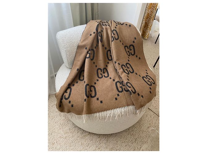 Marmont MAXI-KARIERDECKEN-PONCHOSCHAL XXL GUCCI REVERSIBEL 100% Cachemire Beige - Ansicht 12