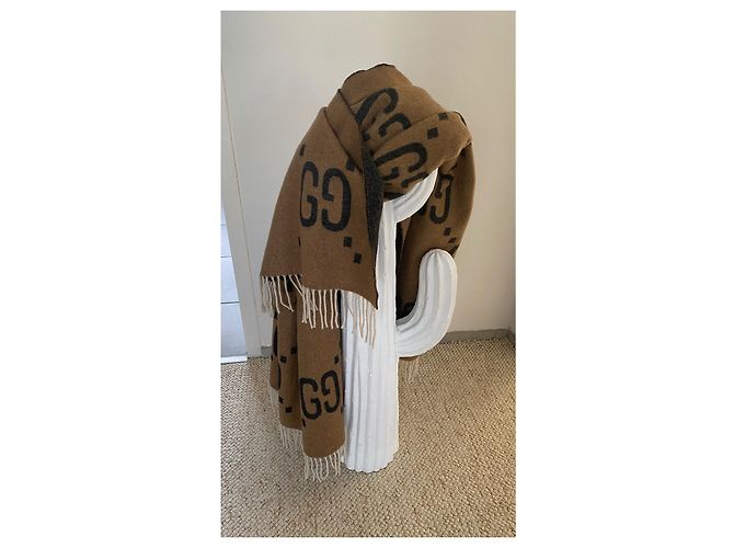 Marmont MAXI-KARIERDECKEN-PONCHOSCHAL XXL GUCCI REVERSIBEL 100% Cachemire Beige - Ansicht 5