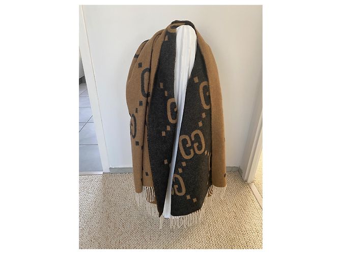 Marmont MAXI-KARIERDECKEN-PONCHOSCHAL XXL GUCCI REVERSIBEL 100% Cachemire Beige - Ansicht 7