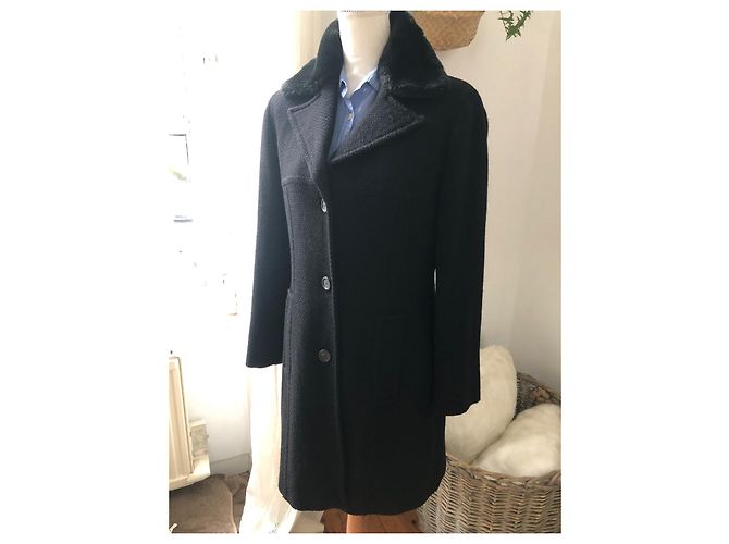 Abrigo de lana Max & Co negro con cuello de pelo sintético - vista 14