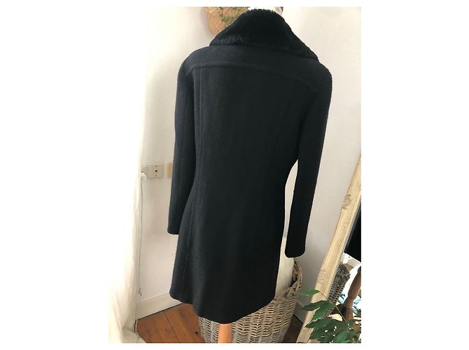 Abrigo de lana Max & Co negro con cuello de pelo sintético - vista 4
