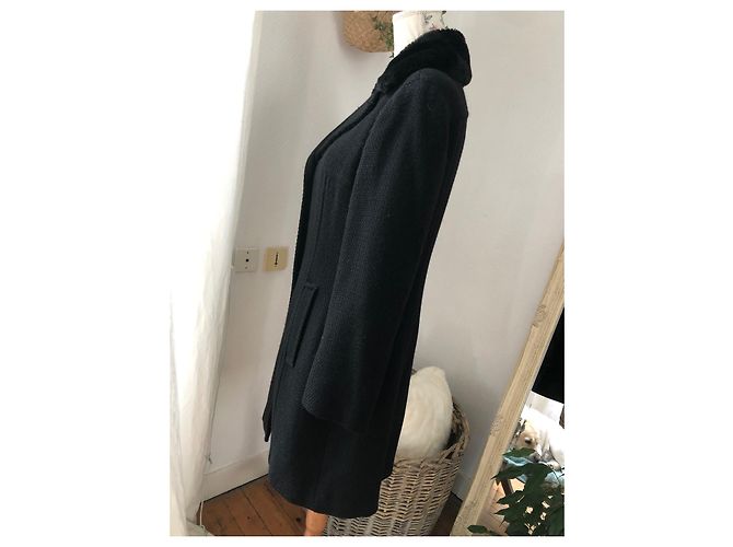 Abrigo de lana Max & Co negro con cuello de pelo sintético - vista 5