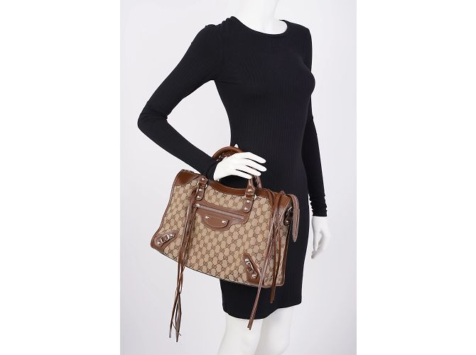 Borsa Gucci X Balenciaga Hacker Project GG Neo Classic Marrone Media - vista 2