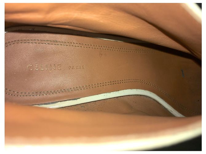 Céline Bottines en cuir glacé crème  avec une ouverture sur le devant et un petit talon Blanc cassé - vue 12