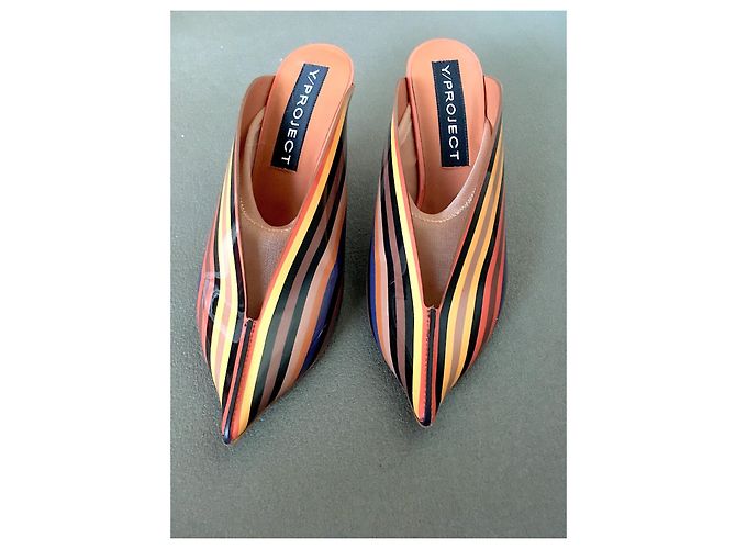 Autre Marque Y/Project 70 Mules Rayées Arc-en-ciel Multicolore Orange Jaune Blanc cassé Corail Gris anthracite Chataigne - vue 2