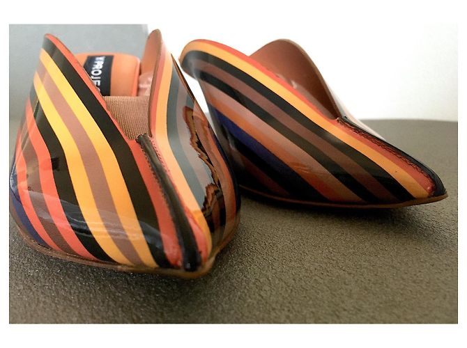 Autre Marque Y/Project 70 Mules Rayées Arc-en-ciel Multicolore Orange Jaune Blanc cassé Corail Gris anthracite Chataigne - vue 3