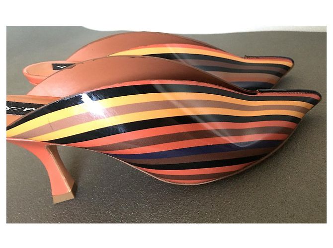 Autre Marque Y/Project 70 Mules Rayées Arc-en-ciel Multicolore Orange Jaune Blanc cassé Corail Gris anthracite Chataigne - vue 4