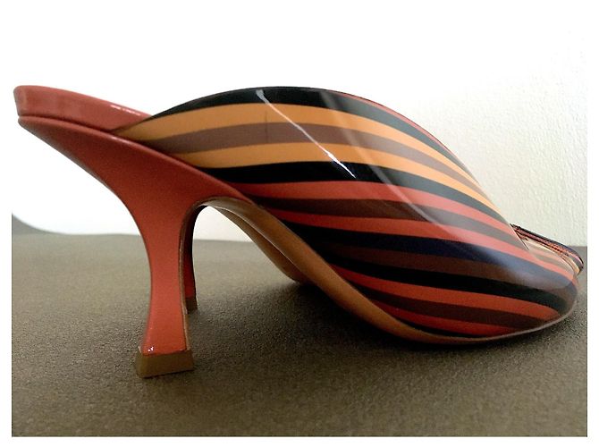 Autre Marque Y/Project 70 Mules Rayées Arc-en-ciel Multicolore Orange Jaune Blanc cassé Corail Gris anthracite Chataigne - vue 5