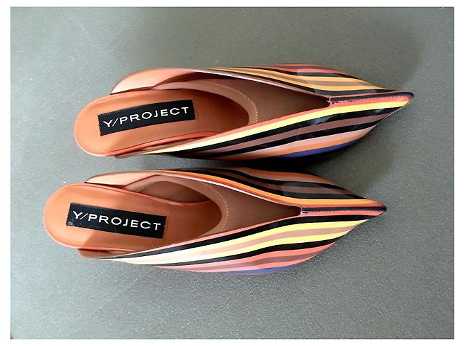 Autre Marque Y/Project 70 Mules Rayées Arc-en-ciel Multicolore Orange Jaune Blanc cassé Corail Gris anthracite Chataigne - vue 6