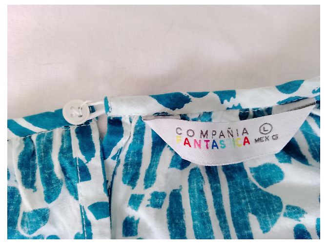 Autre Marque Vestido de algodón turquesa con estampado de tortuga - vista 3