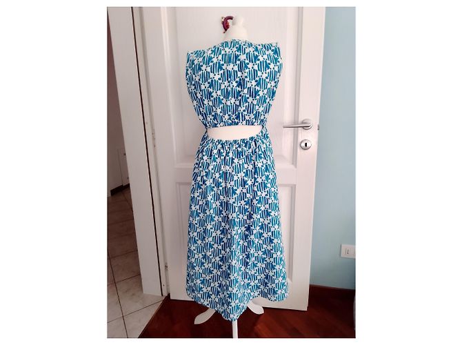 Autre Marque Vestido de algodón turquesa con estampado de tortuga - vista 5