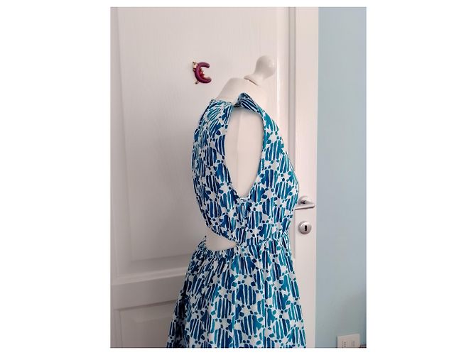 Autre Marque Vestido de algodón turquesa con estampado de tortuga - vista 6