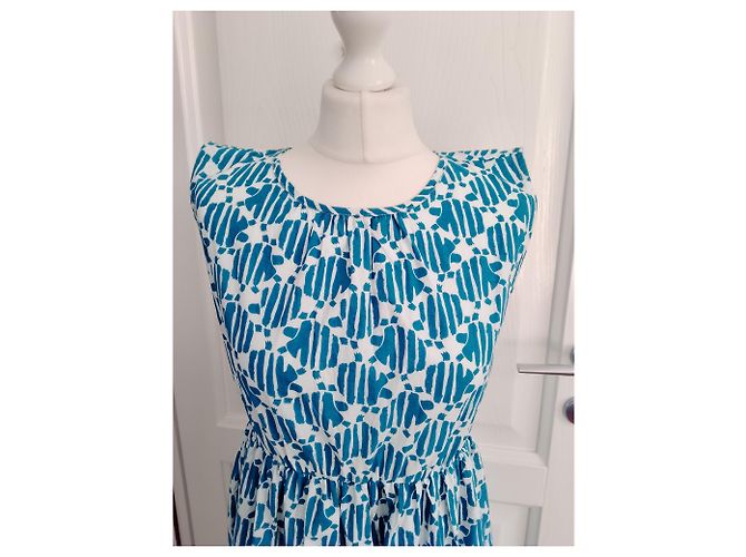 Autre Marque Vestido de algodón turquesa con estampado de tortuga - vista 8