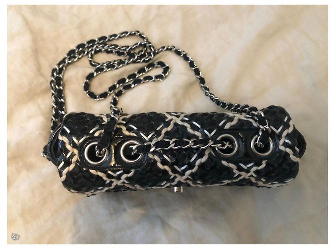 CHANEL Mini Flap Bag in Black Patent Braided Leather - view 2
