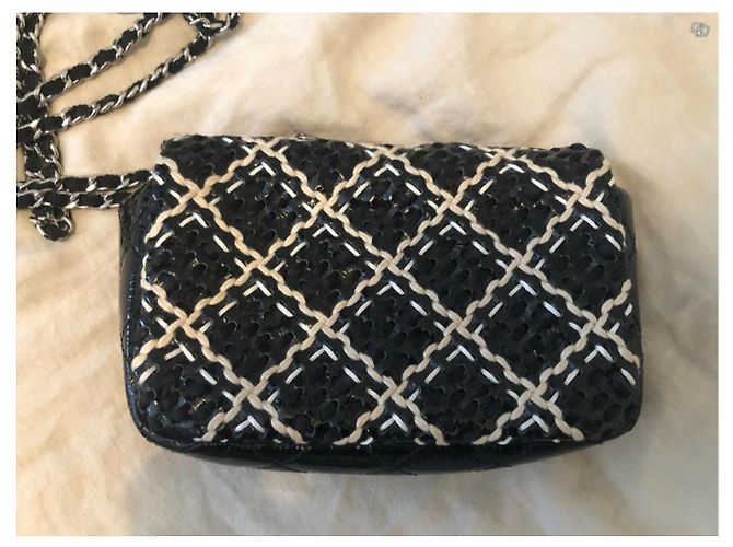 CHANEL Mini Flap Bag in Black Patent Braided Leather - view 3