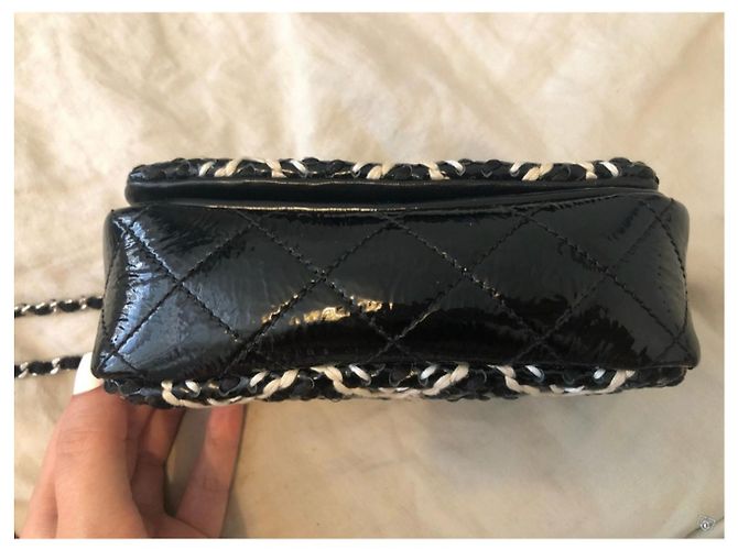 CHANEL Mini Flap Bag in Black Patent Braided Leather - view 6