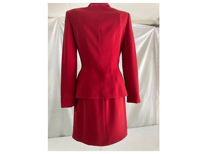Thierry Mugler Rockanzug Rot Wolle Größe 38 - Ansicht 2