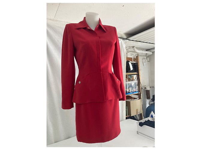 Thierry Mugler Rockanzug Rot Wolle Größe 38 - Ansicht 4