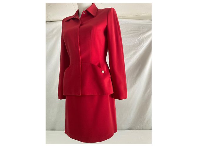 Thierry Mugler Rockanzug Rot Wolle Größe 38 - Ansicht 5