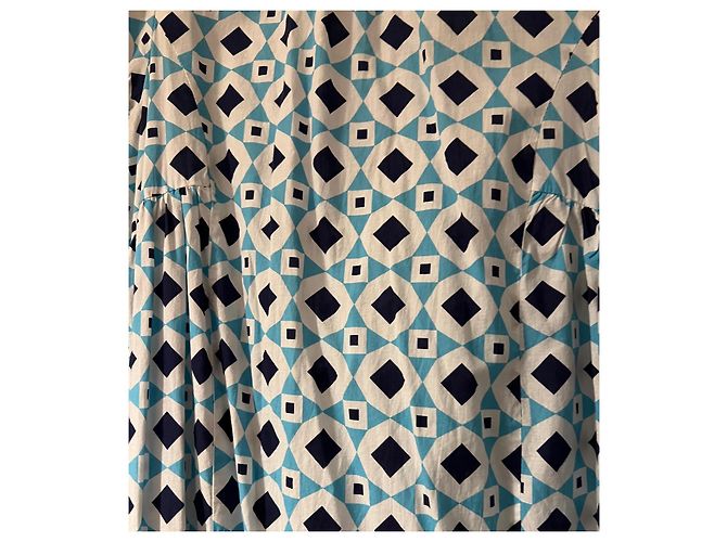 Vestido largo Zara de algodón estampado azul y blanco XS - vista 3