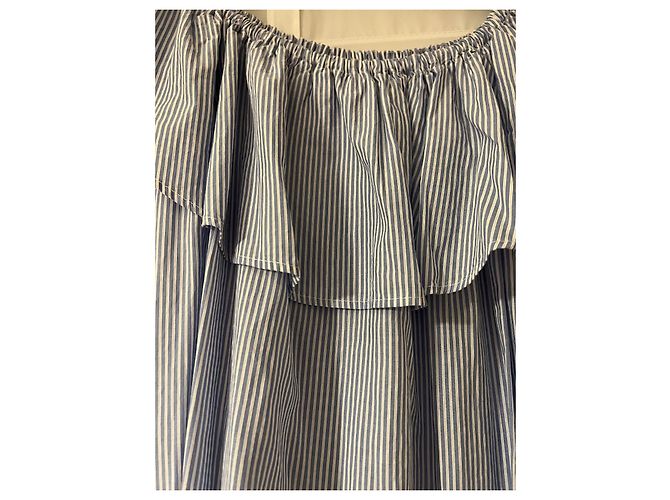 Vestido mini Zara de algodón a rayas celeste y blanco con volante Azul - vista 3