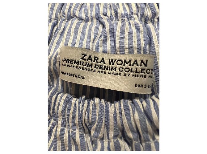 Vestido mini Zara de algodón a rayas celeste y blanco con volante Azul - vista 4