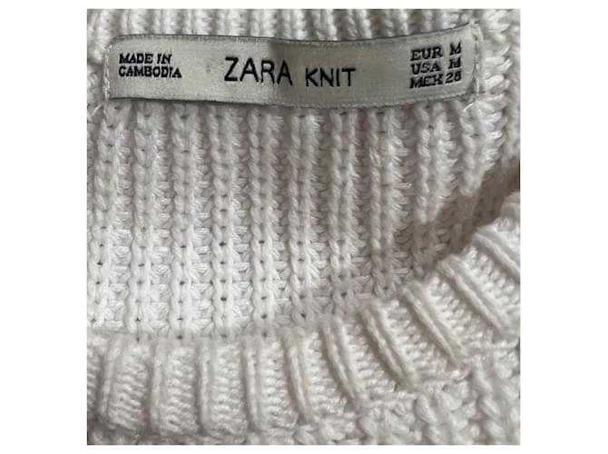 Zara weißer Kurzarm Pullover aus Baumwolle cropped - Ansicht 3