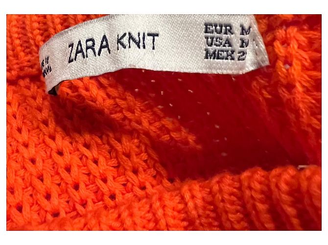 Zara Kurzärmeliger Cropped Pullover aus Baumwolle Orange - Ansicht 3