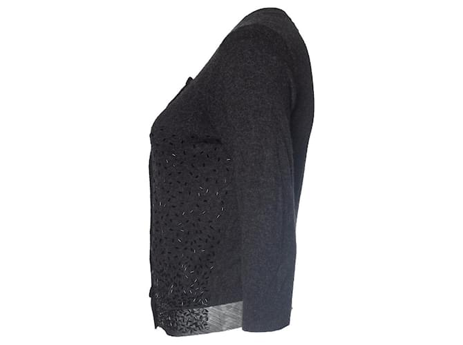 Autre Marque Adolfo Dominquez, graue Strickjacke mit Perlen - Ansicht 3