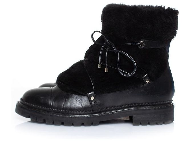 Jimmy Choo, Stivali stringati in pelle impreziositi da pelliccia Nero - vista 2