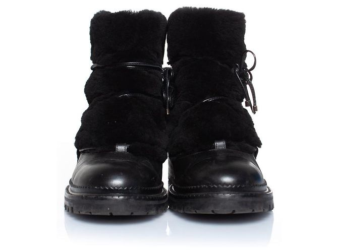 Jimmy Choo, Stivali stringati in pelle impreziositi da pelliccia Nero - vista 3