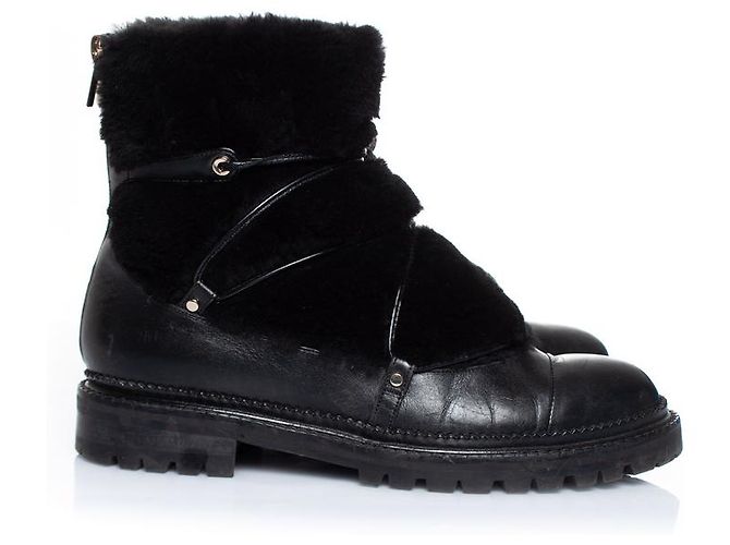 Jimmy Choo, Stivali stringati in pelle impreziositi da pelliccia Nero - vista 4