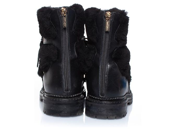 Jimmy Choo, Stivali stringati in pelle impreziositi da pelliccia Nero - vista 5