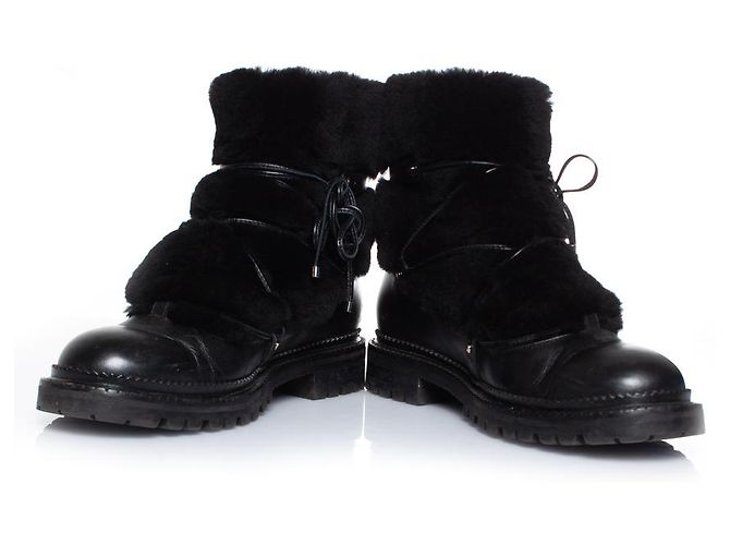 Jimmy Choo, Stivali stringati in pelle impreziositi da pelliccia Nero - vista 6