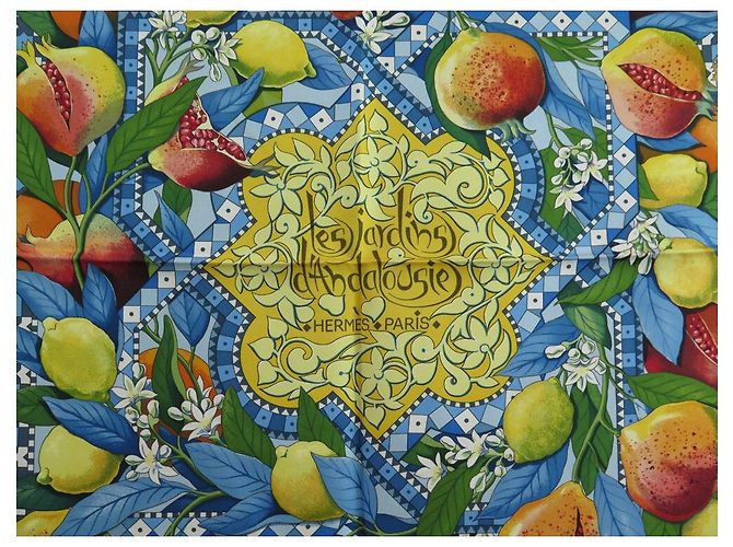 Aline Hermès NUOVA SCIARPA HERMES I GIARDINI DELL'ANDALUSIA HONORE CARRE 90 NUOVA SCIARPA IN SETA Giallo - vista 3