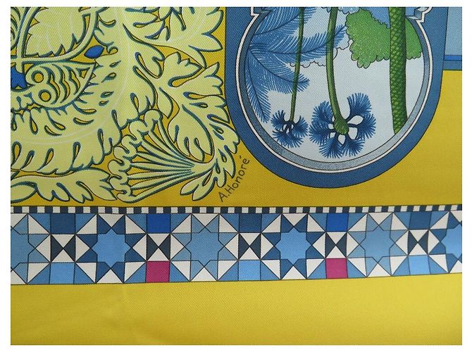 Aline Hermès NUOVA SCIARPA HERMES I GIARDINI DELL'ANDALUSIA HONORE CARRE 90 NUOVA SCIARPA IN SETA Giallo - vista 4