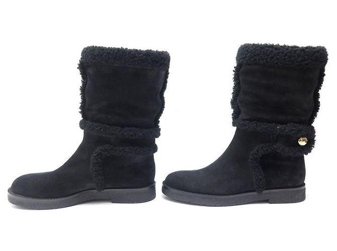 CHAUSSURES LOUIS VUITTON SNOWY FLAT HALF BOOT 36.5 37 PEAU LAINEE FOURREES Noir - vue 2