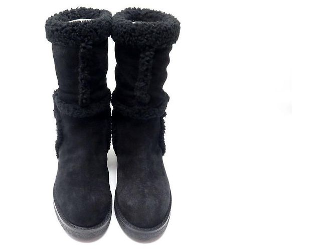 CHAUSSURES LOUIS VUITTON SNOWY FLAT HALF BOOT 36.5 37 PEAU LAINEE FOURREES Noir - vue 5