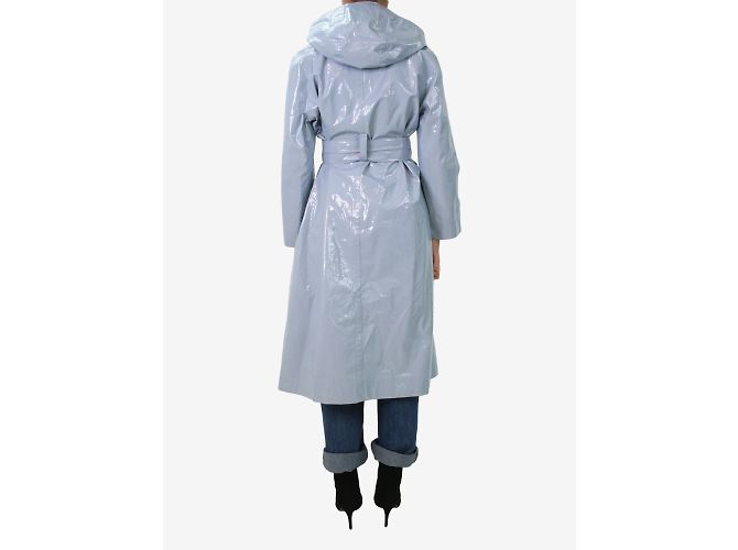 Alexa Chung Blauer Vinyl-Regenmantel mit Gürtel – Größe UK 10 - Ansicht 2