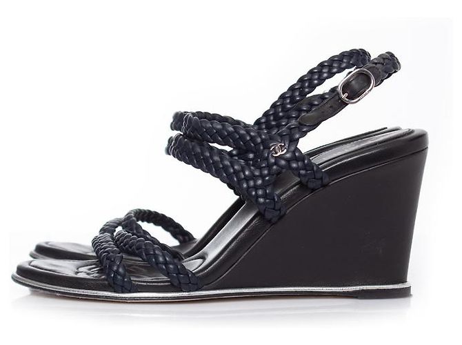 Chanel, Zeppe in pelle blu scuro - vista 2