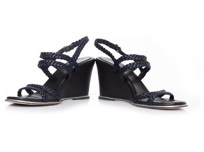 Chanel, Zeppe in pelle blu scuro - vista 3