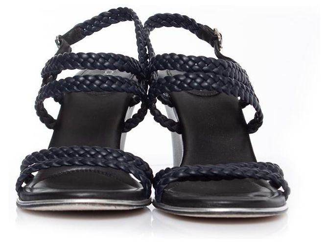 Chanel, Zeppe in pelle blu scuro - vista 4