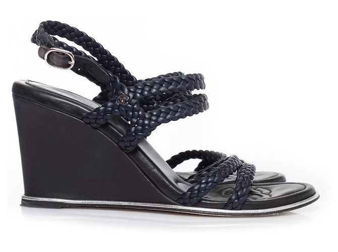 Chanel, Zeppe in pelle blu scuro - vista 5