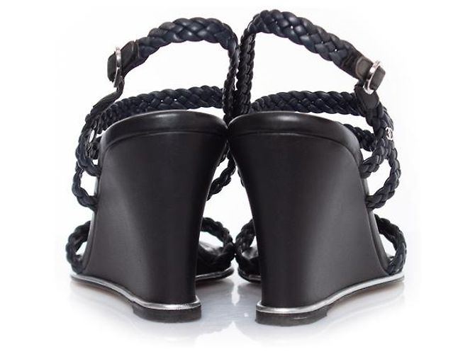 Chanel, Zeppe in pelle blu scuro - vista 6