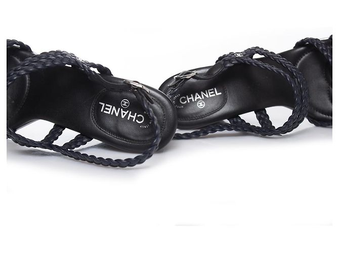Chanel, Zeppe in pelle blu scuro - vista 7