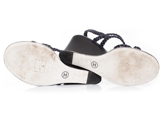 Chanel, Zeppe in pelle blu scuro - vista 8